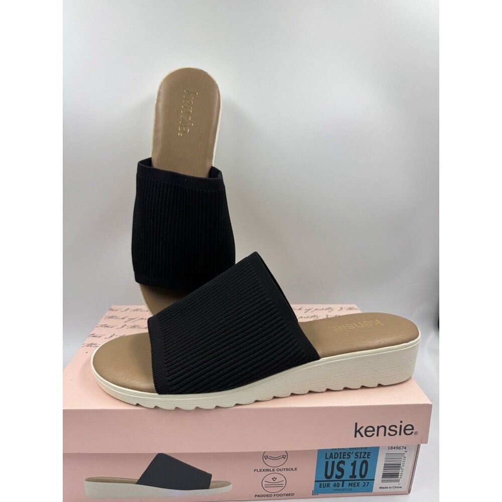 Kensie Women's Knit Slip On Small Platform Sandals Black Size 10 New